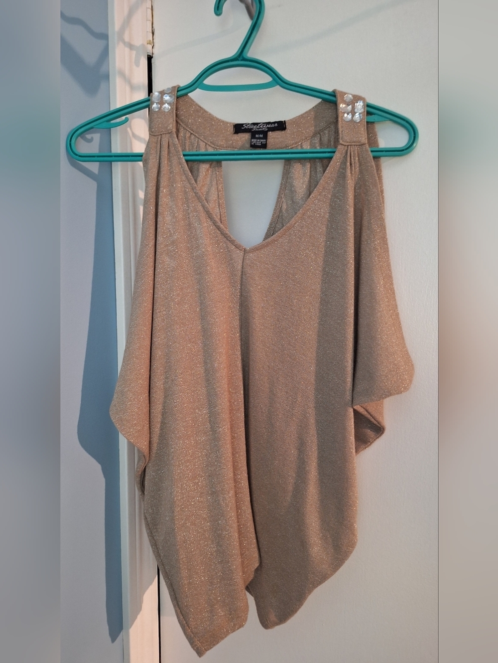 Streetwear Society Shimmer Drape Cape Top With Embellished Shoulders Size Medium